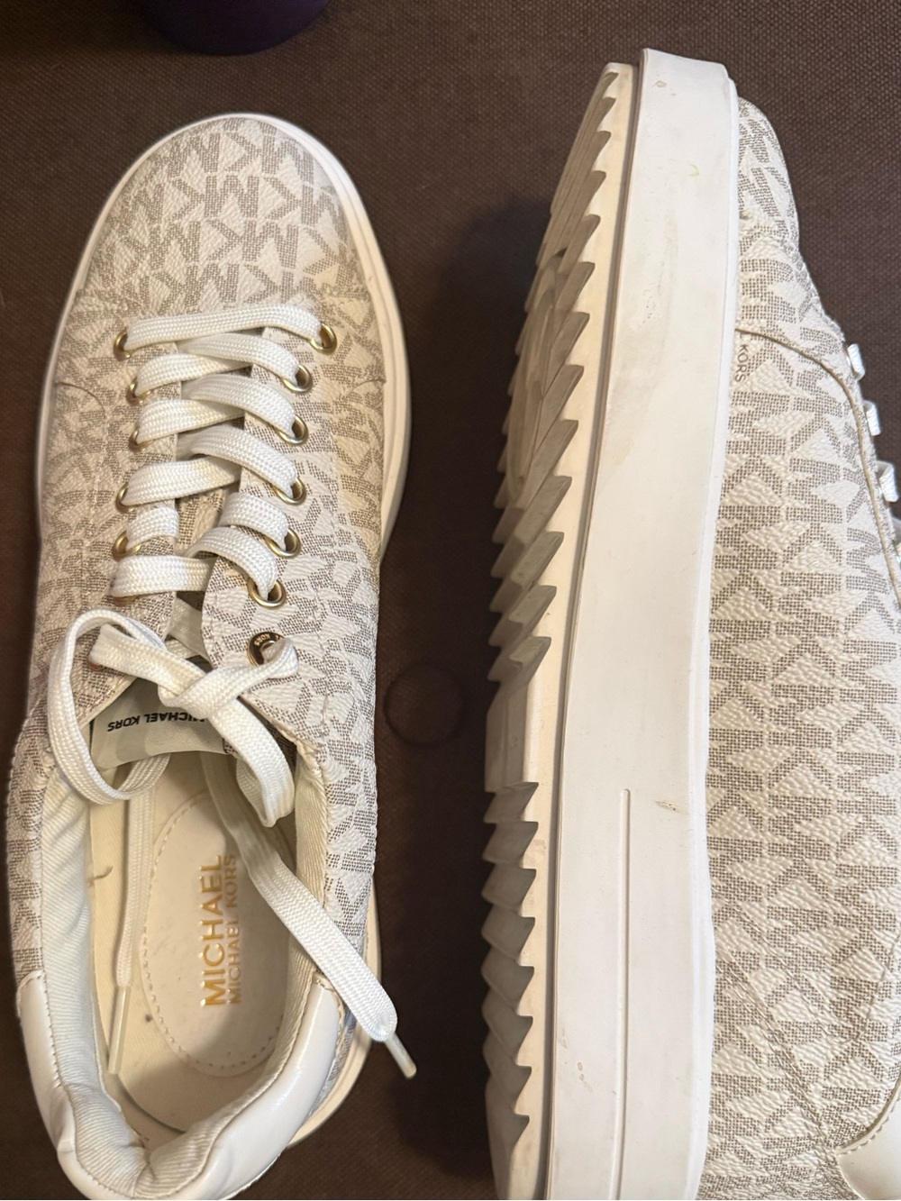 MICHAEL Michael Kors Beige/White Monogram Platform Sneakers